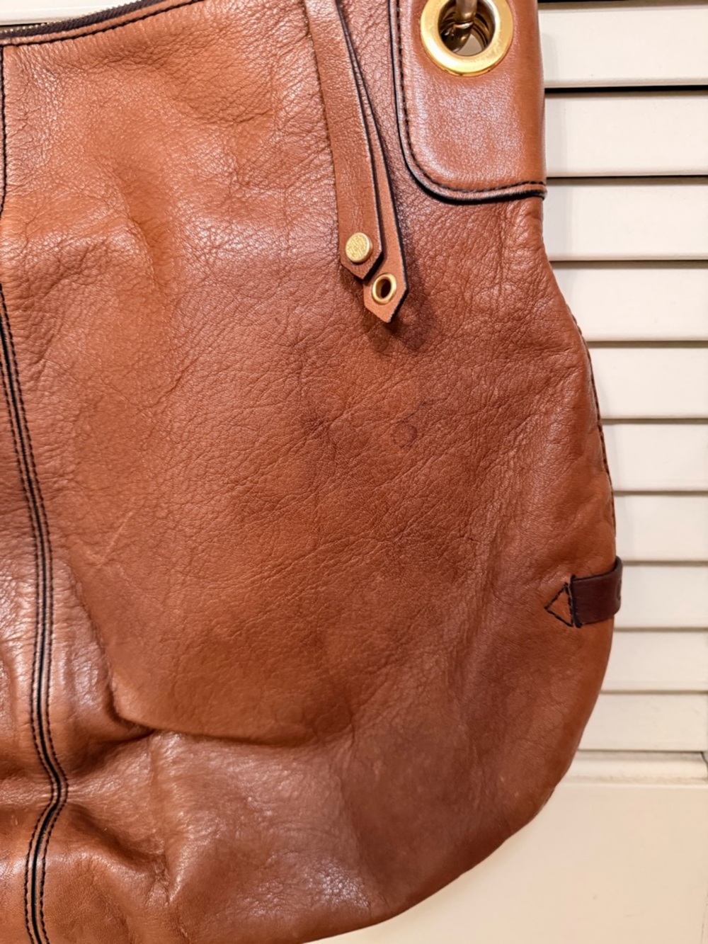 Cole Haan Brown Leather Hobo Bag with Gold Grommet Accents - Picture 8 of 11